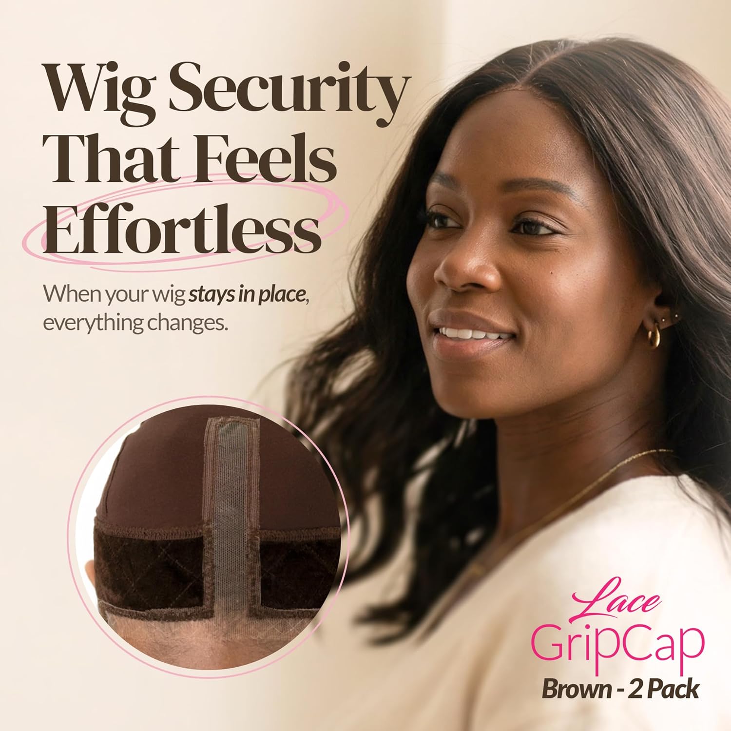 MILANO COLLECTION Lace Wig Grip Cap for Women, Adjustable Wig Caps for Women Non Slip with Headband to Secure Lace Top Perfectly in Place, One Size Fits All, Chocolate Brown, 2 Pack