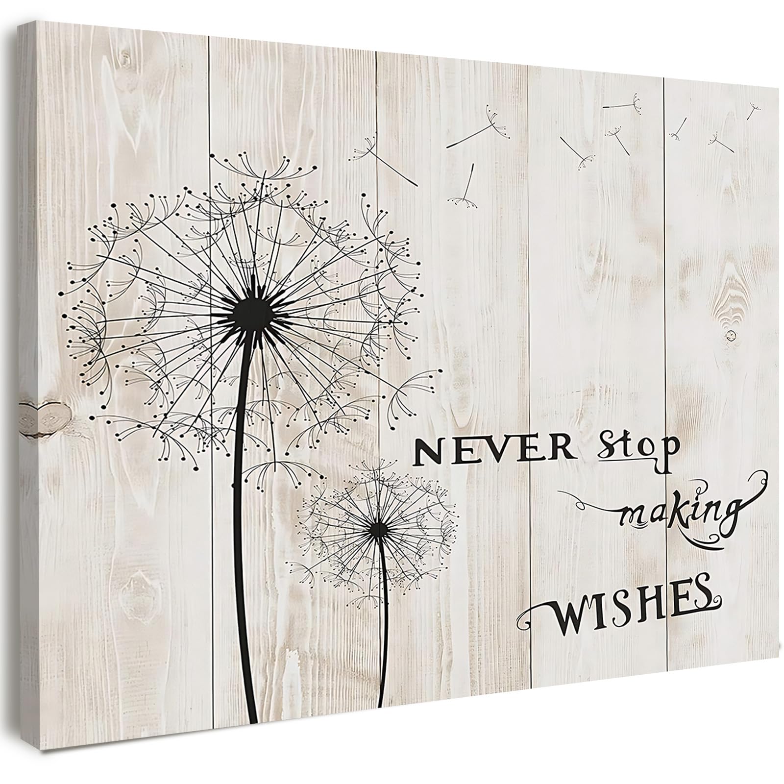 Qiukoo Framed Wall Art Dandelion Canvas – “Never Stop Making Wishes” – Inspirational Bedroom Decor, Living Room & Hallway Wall Prints with, Hooks & No-Trace Nails – 12×16 in — image 1