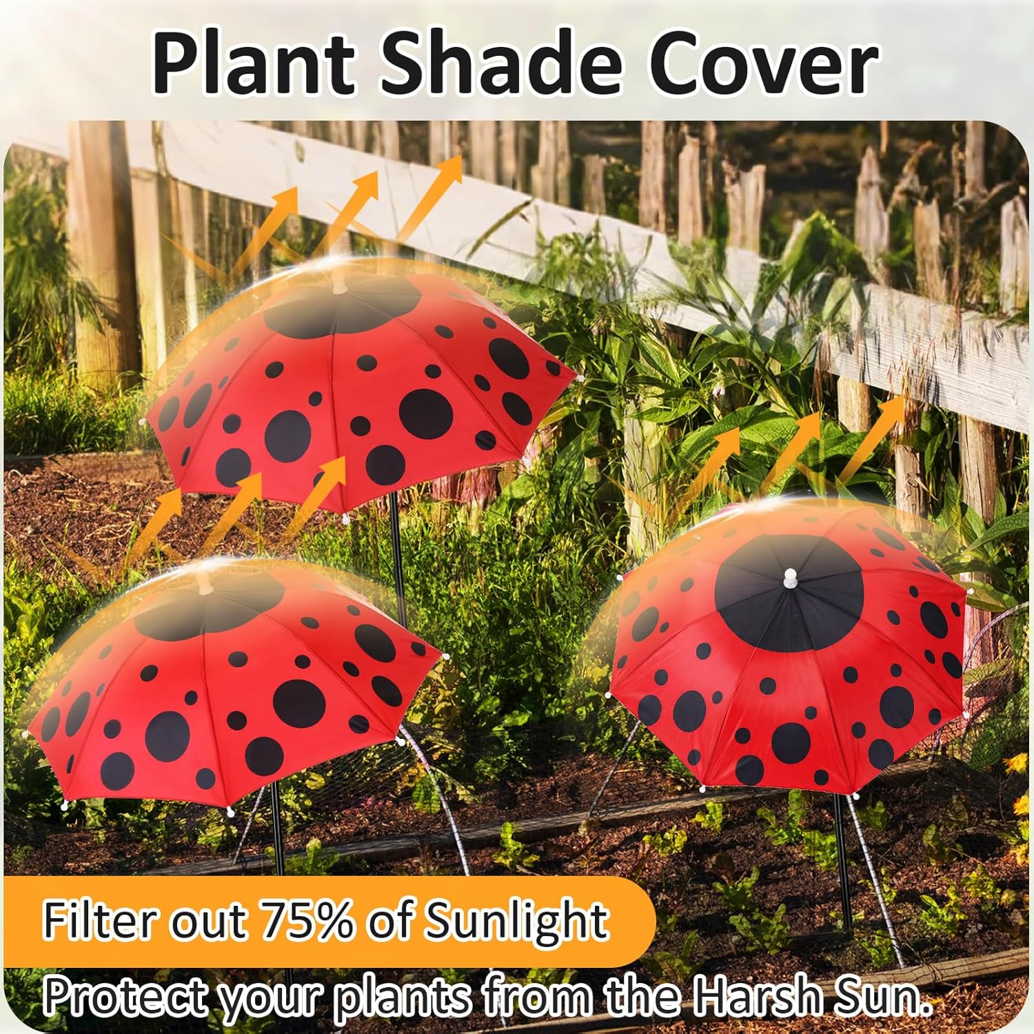 8 Pack Plant Umbrellas for Outdoor Plants, Upgraded Joints-enhanced Wind Resistance, Adjustable Height, Large Garden Umbrella Shade for Potted Plants Bed Flower Pot (Ladybug)