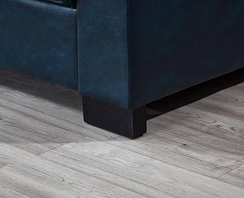 Miniatura 8 de Sofá de cuero azul de 67.7 pulgadas con portavasos, moderno y cómodo sofá de dos plazas tapizado de mediados de siglo con reposabrazos de