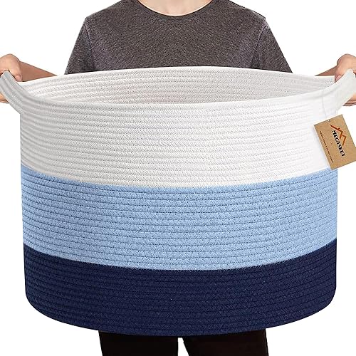 Cesta grande de juguetes para niños, cesta de cuerda de algodón suave de 22 x 14 pulgadas, contenedores organizadores de almacenamiento de juguetes