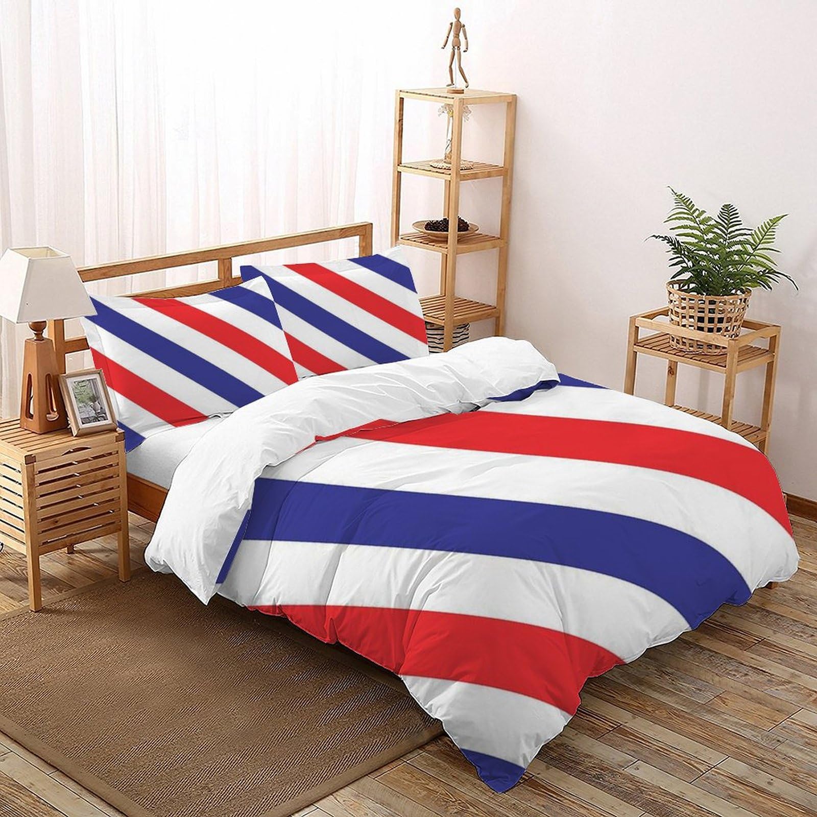 Parure de lit bleu et blanc 200x200 cm avec taies d'oreiller à lignes