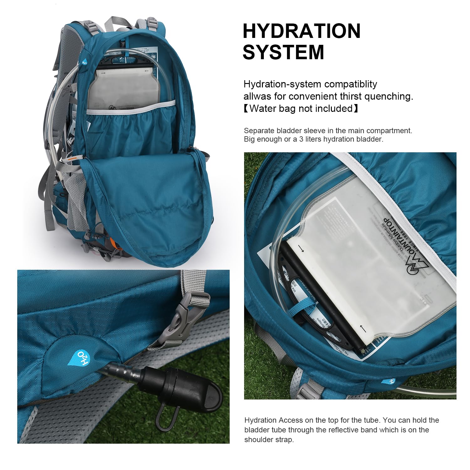 Mountaintop Zaino da trekking da 25 l/40 l, unisex, per escursioni, 40 l, blu mare, 40 L | Zaino da trekking YKK, con protezione antipioggia, per campeggio, viaggi
