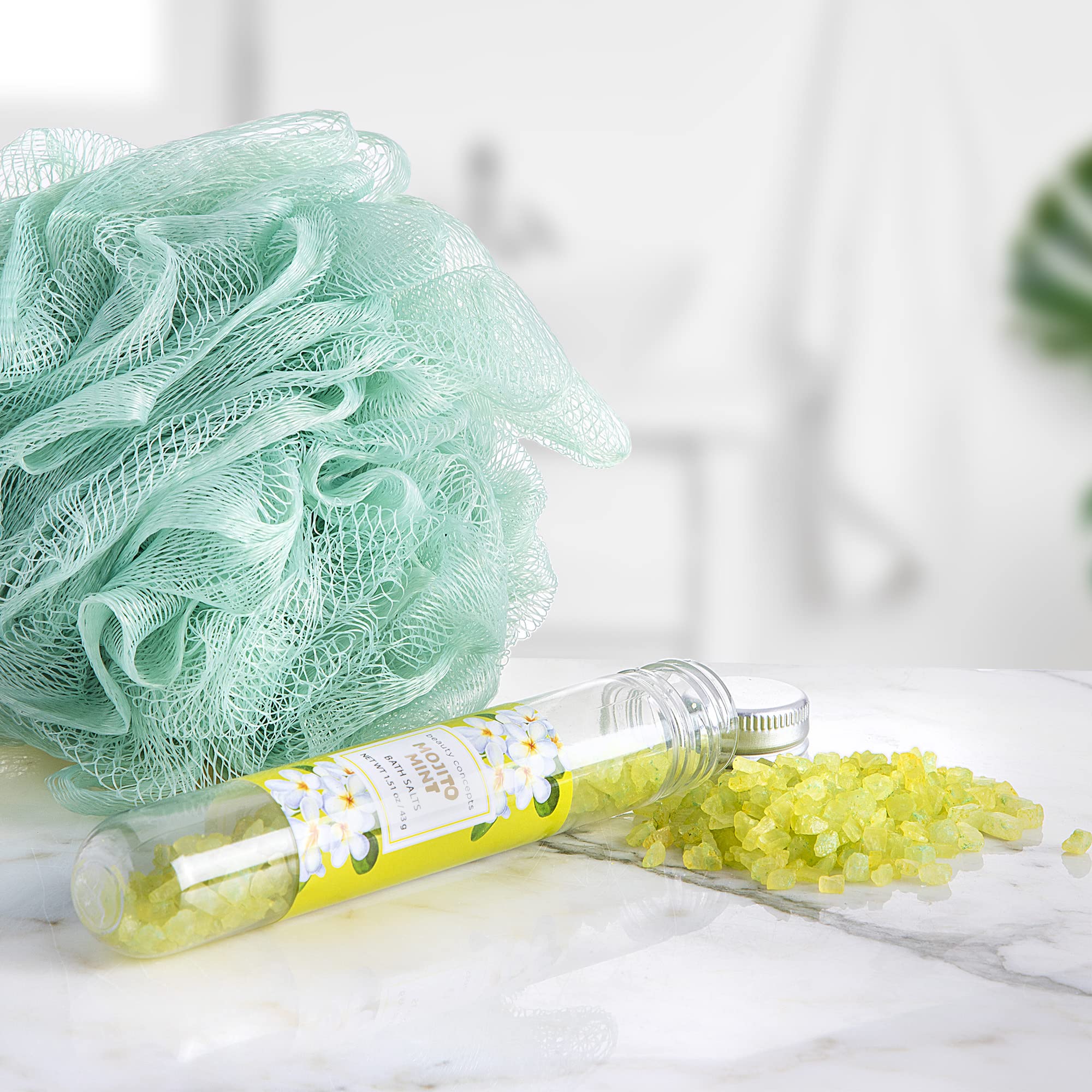 B.C BEAUTY CONCEPTS Sels de bain d'aromathérapie - Lot de 5 sels d'Epsom pour trempage, spa relaxant, parfumé à la limonade, fruit de la passion, grenade, pastèque, menthe mojito