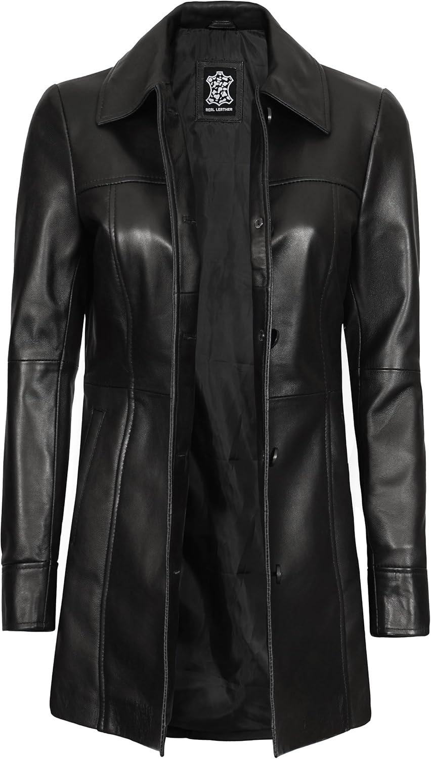 fjackets Real Leather Jacket Women - Lambskin Leather Car Coats For Womens - Stylish Soft Women's Long Coats