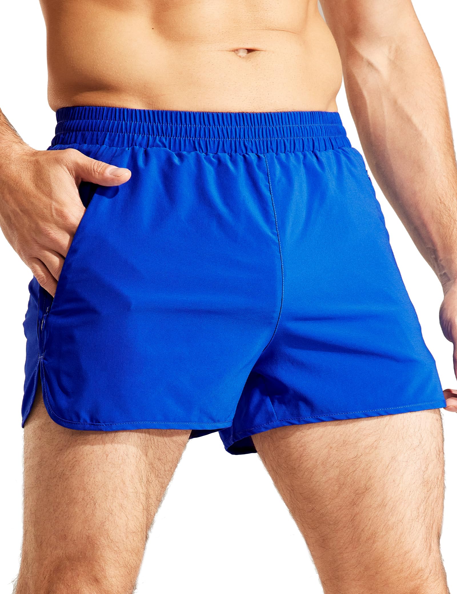 MIER Pantalones Cortos para Hombre de 3 Pulgadas, de Secado rápido, Ligeros, Resistentes al Agua, para Entrenamiento atlético, con Forro, Royal Blue 7.6Cm, L