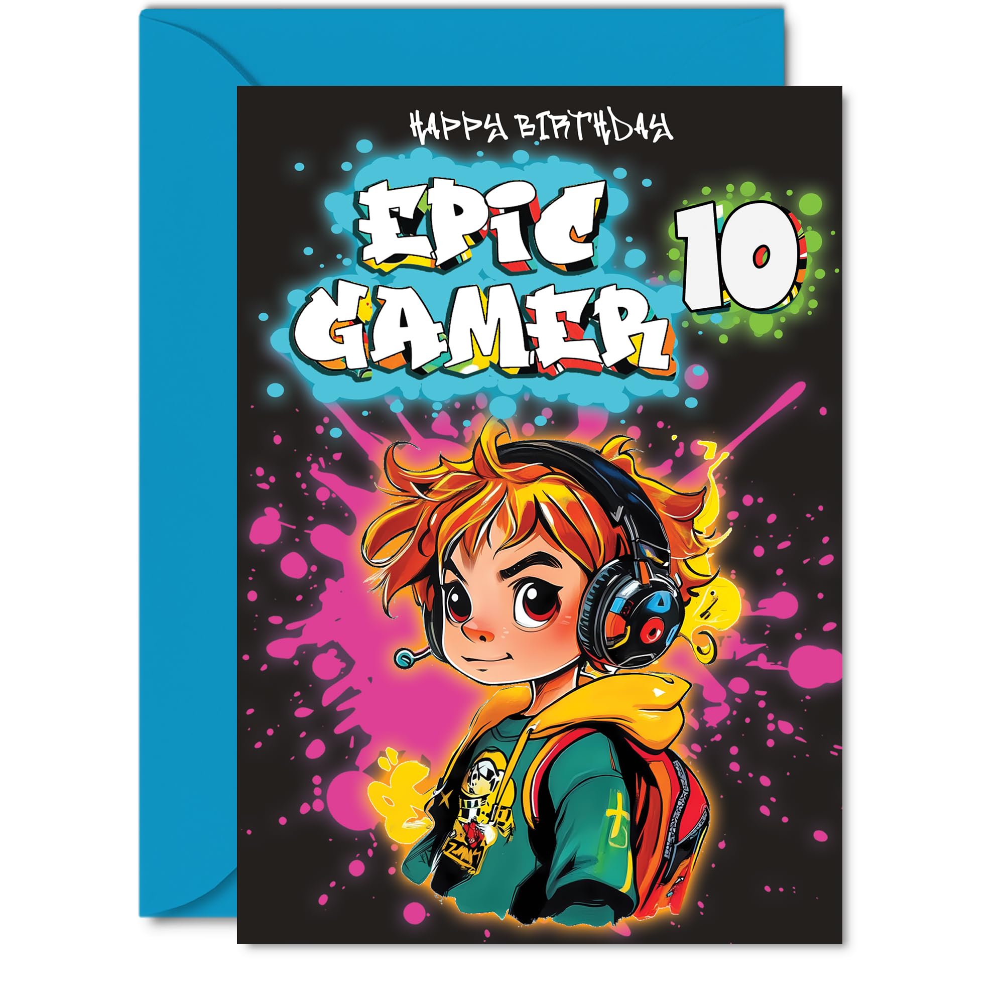 10th Birthday Card boys - Epic Gamer boy - Happy Birthday Card for 10 Year Old boy Kids, 5x7 Inch Ten Tenth Bday Video Game Gaming Greeting Cards