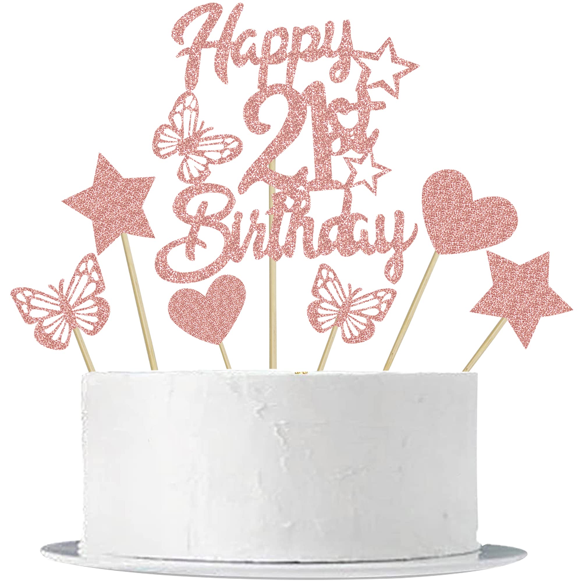 Happy Birthday Cake Topper, 22 Pack Rose Gold Birthday Cake Toppers, Girl Birthday Cake Topper