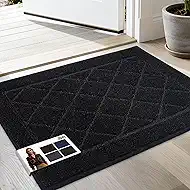 JSEI Dirt Trapper Door Mat 20"x32", Non-Slip Washable Entryway Mats, Dog Door Mat, Stain Resistant and Absorbent Floor Mats, Low Profile Welcome Mat for Front Back Door, Black