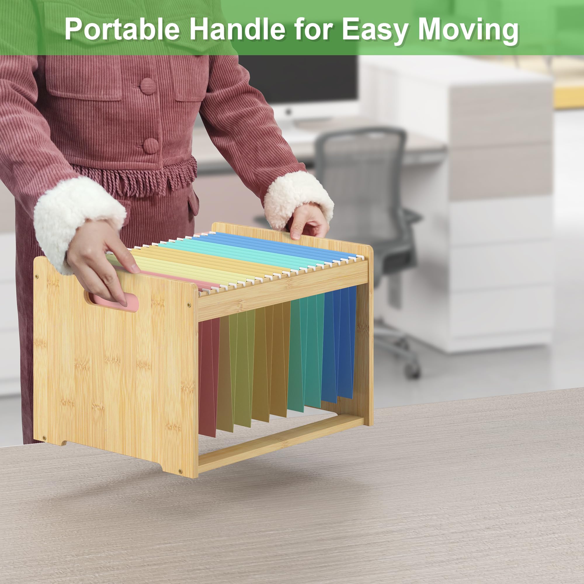 Wisue Essentials - Organizador de archivos colgante de bambú, carpeta de archivos de madera, naturaleza