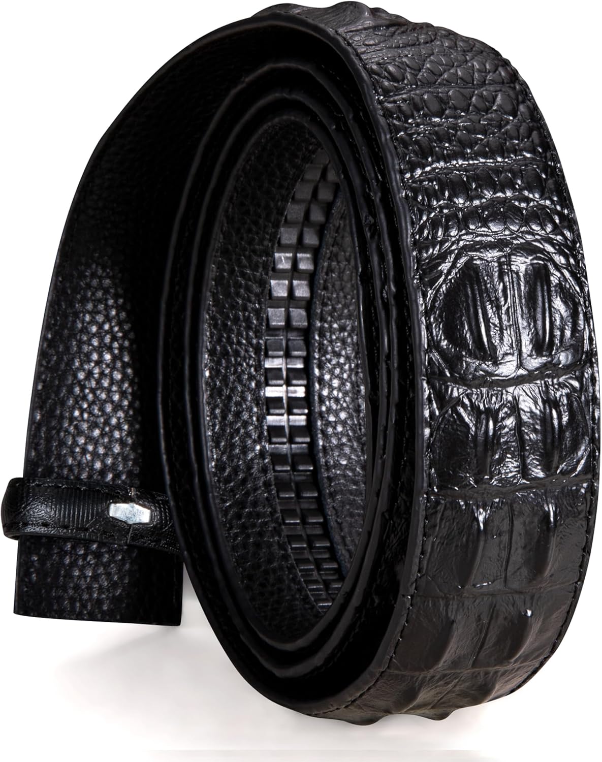 Barry.Wang Ratchet Belt Buckle Strap Replacement 1 3/8”,Leather Belt Straps for 40MM Slide Click Buckle,Trim to Fit