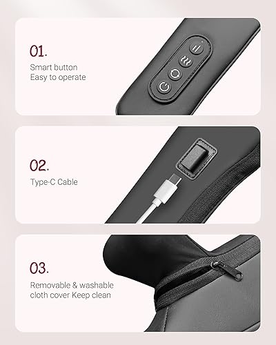 Miniatura 6 de Masajeador de cuello inalámbrico con calor, masajeador de cuello y hombros para aliviar el dolor de tejido profundo, masaje de espalda shiatsu