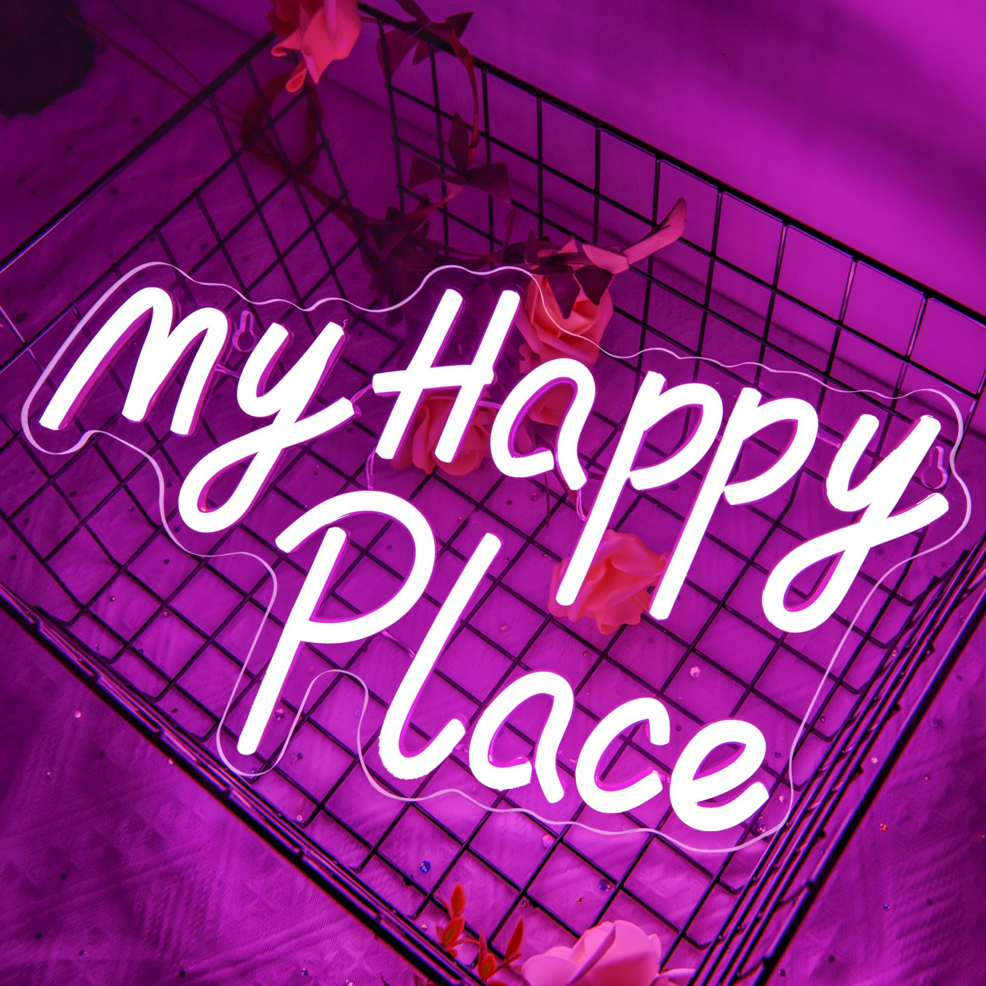 ネオンサイン LED ピンクワード パーティー看板 MY HAPPY PLACE SYLHOME Pink My Happy Place LED Neon Light Sign USB Girls