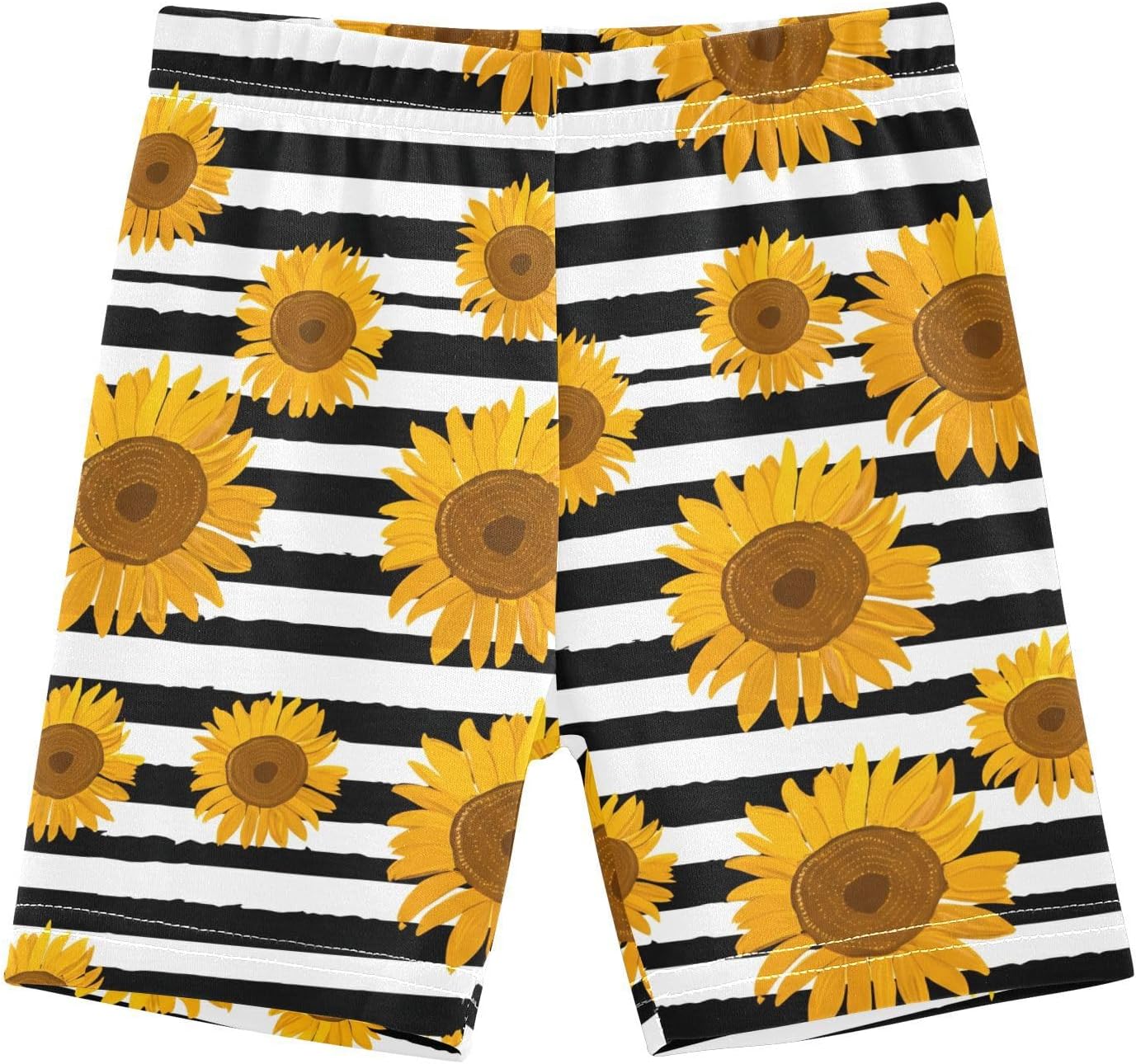 Black Striped Sunflower Girls Bike Shorts Toddler Soft Cotton Cartwheel Under Dress Dance Shorts