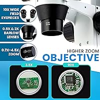 Vista 3 de AmScope SM-3BX-80S microscopio profesional binocular estéreo con zoom, ocular WH10x, aumento de 3,5X-45X, objetivo con zoom 0,7X-4,5X, anillo de 80