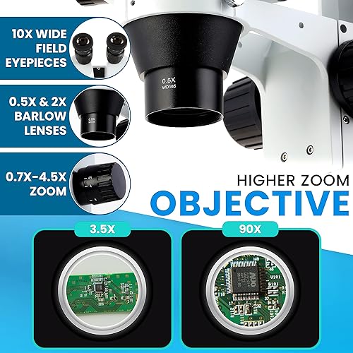 Miniatura 3 de AmScope SM-3BX-80S microscopio profesional binocular estéreo con zoom, ocular WH10x, aumento de 3,5X-45X, objetivo con zoom 0,7X-4,5X, anillo de 80