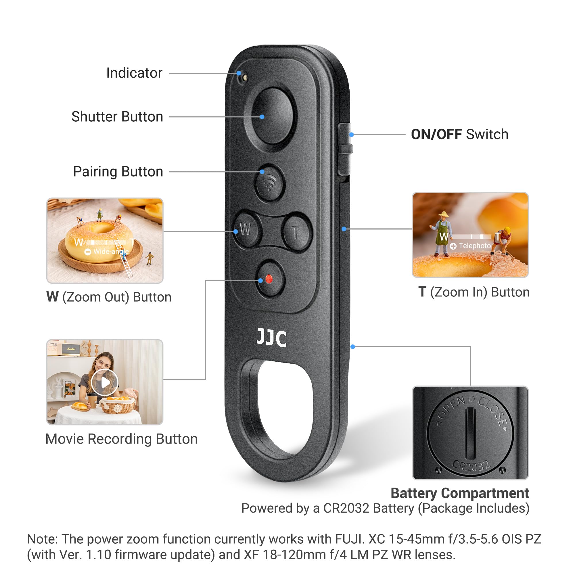 JJC Telecomando wireless Bluetooth per Fujifilm X-E5 X-M5 X-T50 X100VI X-S20, X-H2S, X-H2, X-T5, X-T4, X-T3, X-T30 II, X-T30, X-S103 – sostituisce per treppiede FUJI TG-BT1