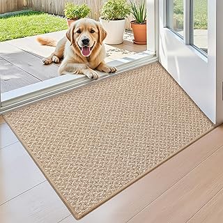 Color&Geometry 17"x30" Small Ultra Thin Indoor Door Mat Non Slip Rubber Backed Dirt Trapper(Rolled-up NO Creases), Rugs for Entryway, Front Door Mat Indoor Washable Low-Profile Entry Mat, Khaki