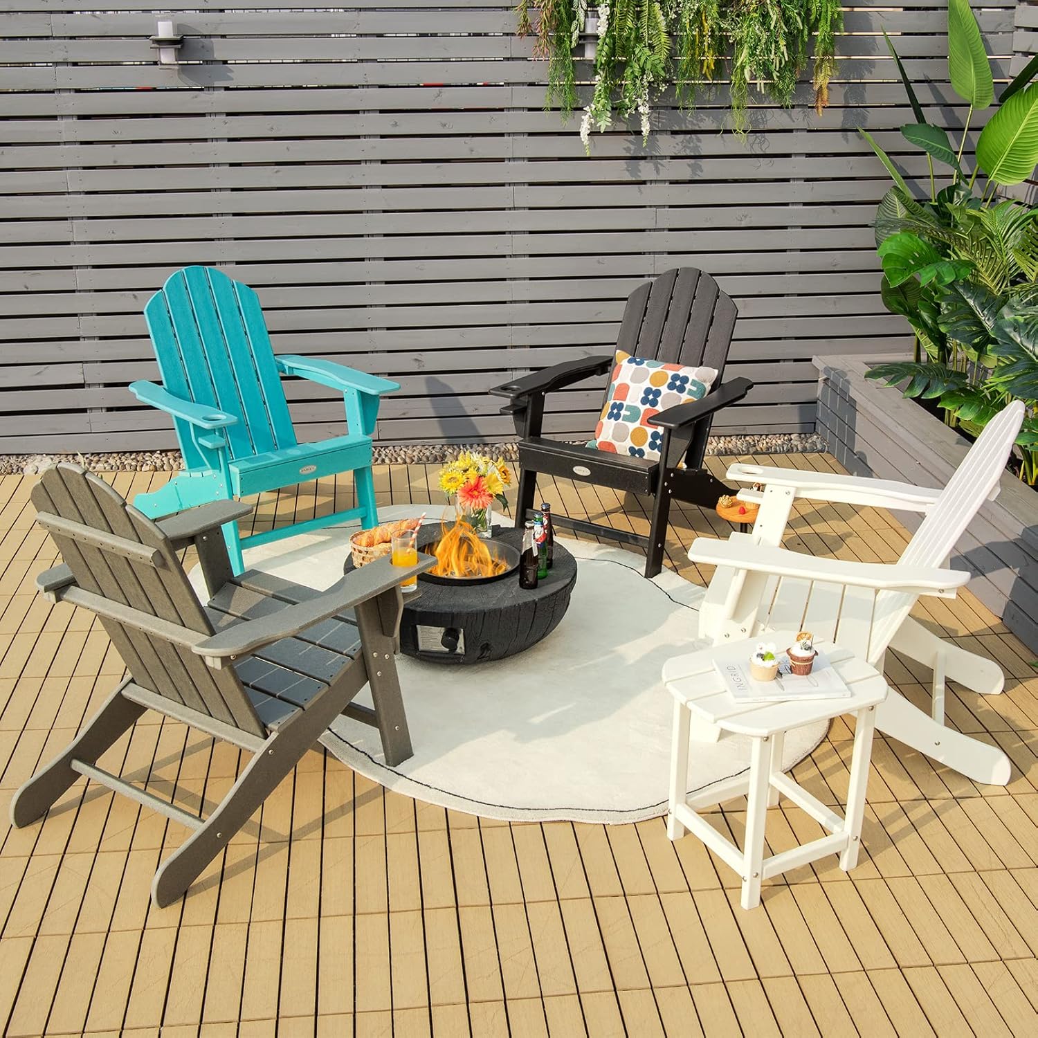 Giantex Adirondack Chair Outdoor Fire Pit Chairs, HDPE Weather Resistant Patio Chair for Outside Campfire,Deck, Garden, Yard, Lawn Furniture Porch and Lawn Seating Composite Chairs, Grey