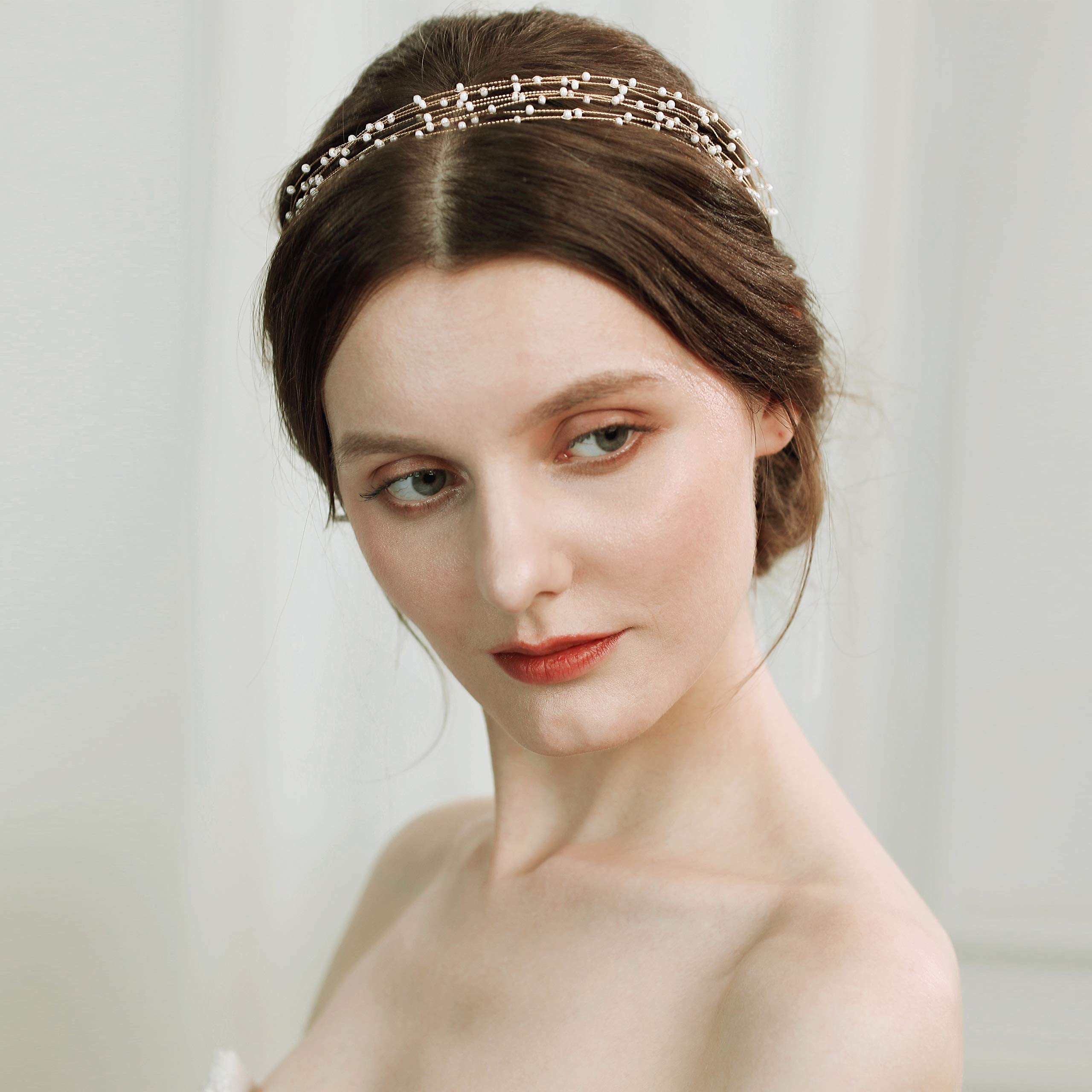 Wedding Headpiece Bridal Headband Pearl Rhinestone Ribbon Accessories Crystal bridal headband - Champagne bubbles crystal halo  main image 3