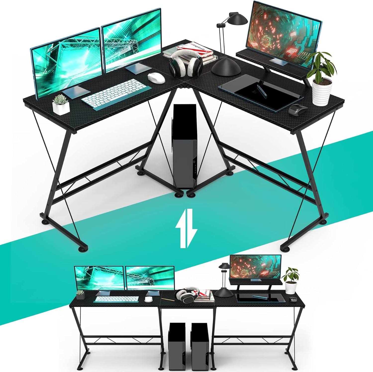 Amazon.co.jp Aka Supaku LShaped Desk, Gaming Desk, LShaped PC Desk