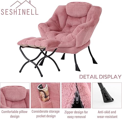 Miniatura 4 de Silla perezosa con otomana, moderna silla de acento contemporánea, sofá de ocio con reposabrazos, silla de lectura y reposapiés plegable para sala