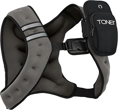 TONE Fitness 8LB Weighted Vest Womens & Mens Workout Vest with Phone Pouch, Reflective Strips & Adjustable Fit for Walking, Running, Cardio & Strength Training | Gray/Blue
