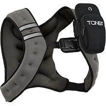 TONE Fitness 8LB Weighted Vest Womens & Mens Workout Vest with Phone Pouch, Reflective Strips & Adjustable Fit for Walking, Running, Cardio & Strength Training | Gray/Blue