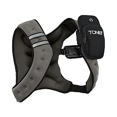 TONE Fitness 8LB Weighted Vest Womens Mens Workout Vest with Phone Pouch Reflective Strips Adjustable Fit for Walking
