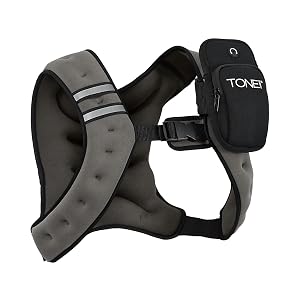 TONE Fitness 8LB Weighted Vest Womens Mens Workout Vest with Phone Pouch Reflective Strips Adjustable Fit for Walking