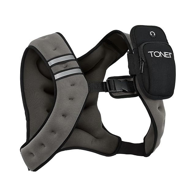TONE Fitness 8LB Weighted Vest Womens Mens Workout Vest with Phone Pouch Reflective Strips Adjustable Fit for Walking