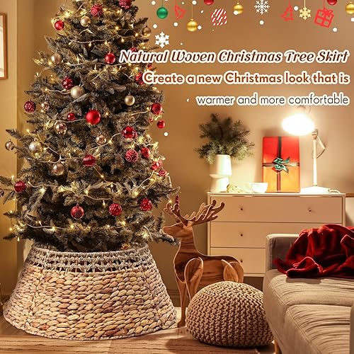 Miniatura 7 de Collar de árbol de Navidad, anillo de árbol de Navidad rústico, falda de árbol de Navidad de jacinto de agua natural, cubierta de soporte para árbol