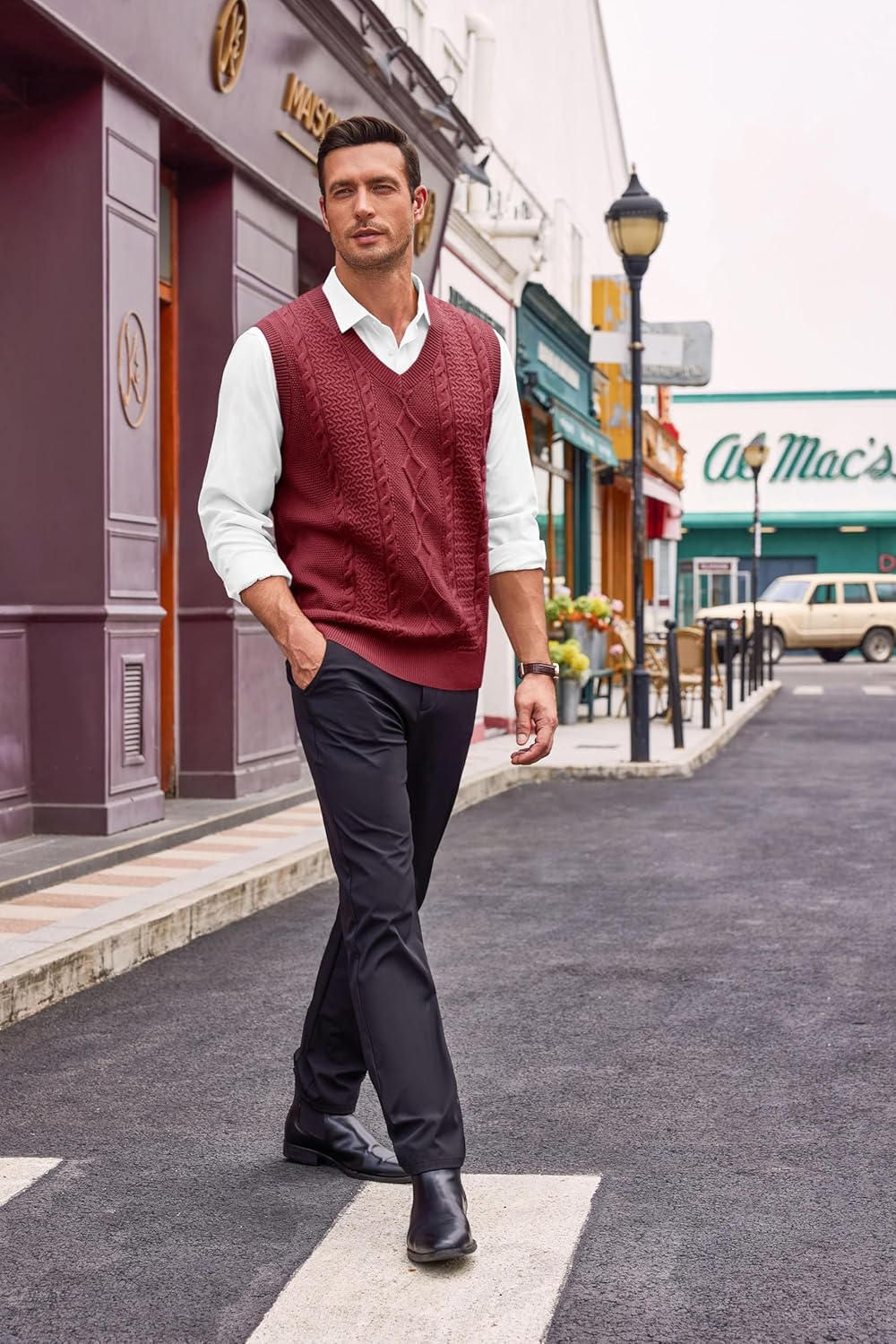 Runcati Mens V Neck Sweater Vest Casual Cable Knitted Pullover Knitwear Slim Fit Sleeveless Sweaters - Image 4