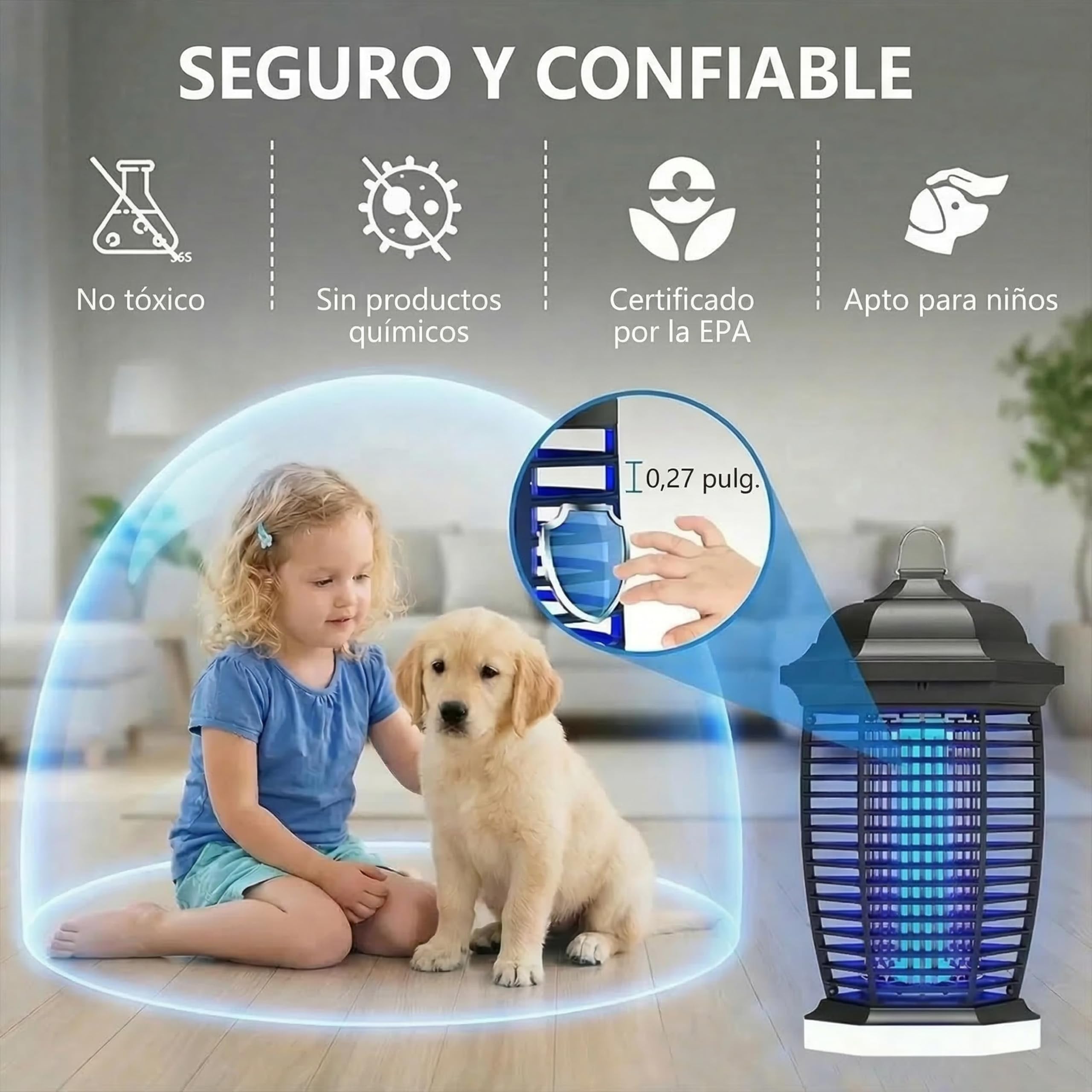 seenlast Lampara Antimosquitos, 4000V 18W Mata Mosquitos Electrico con Luz UV, Mata Moscas Electrico IPX4 Impermeable Area Efectiva 80-100m² para Interior y Exterior (Set Cable de 3M)