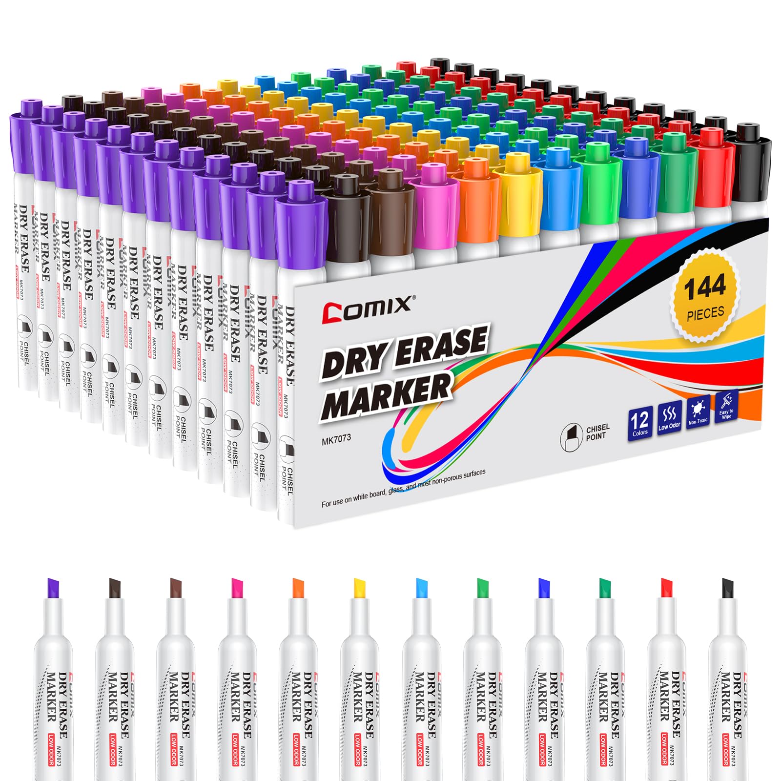 Comix Dry Erase Markers 12 Assorted Colors 4 Sets of 36 Markers 144 Markers Total Chisel Tip Whiteboard