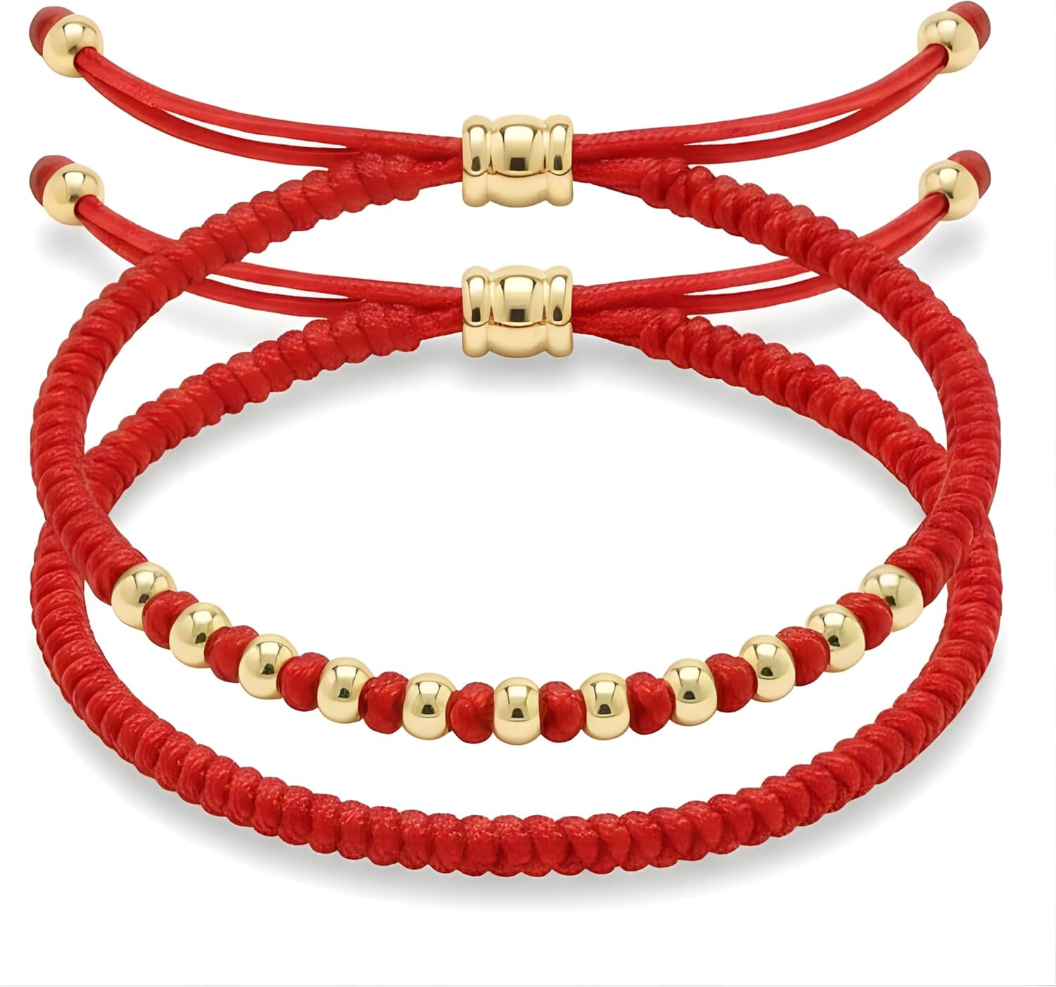 Cherry Tree Collection Lucky Red String Bracelets with 18K Gold-Plated Stainless Steel Beads – Adjustable Unisex Protection Bracelet for Men & Women, Symbolizing Luck, Blessings, Strength & Abundance