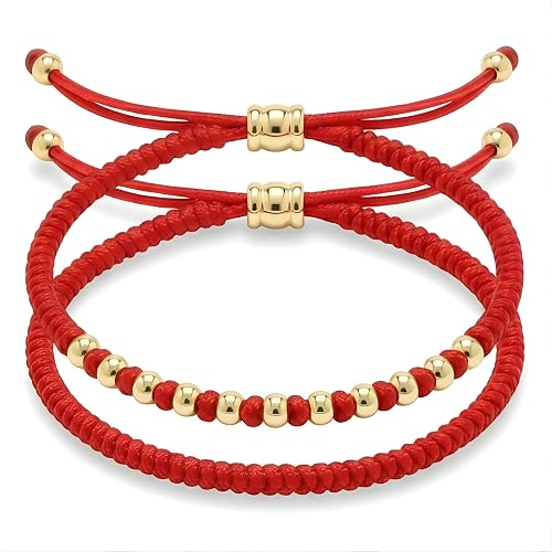 Cherry Tree Collection Lucky Red String Bracelets with 18K Gold-Plated