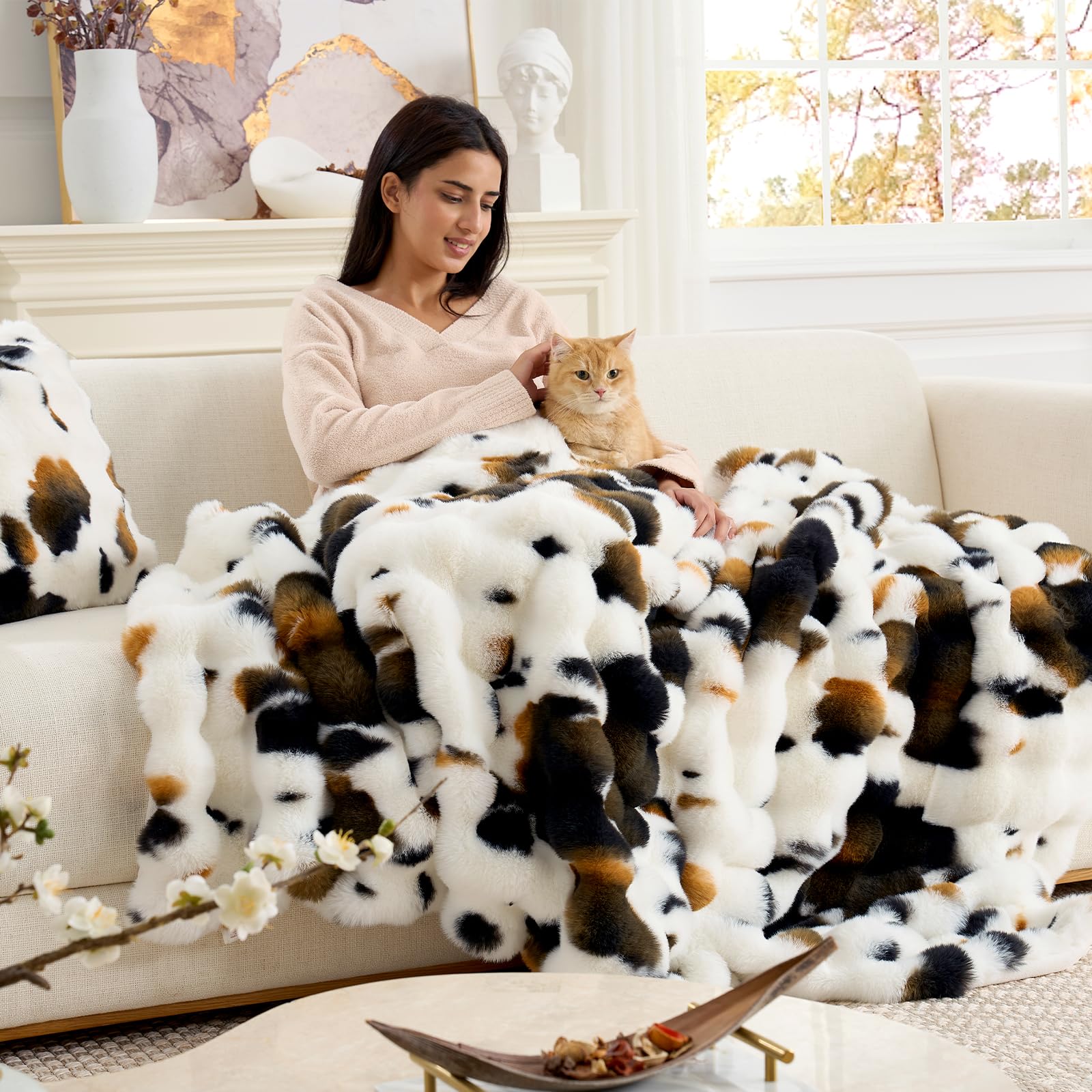 Amazon.com: Cozy Bliss Cow Print Faux Fur Throw Blanket for Couch