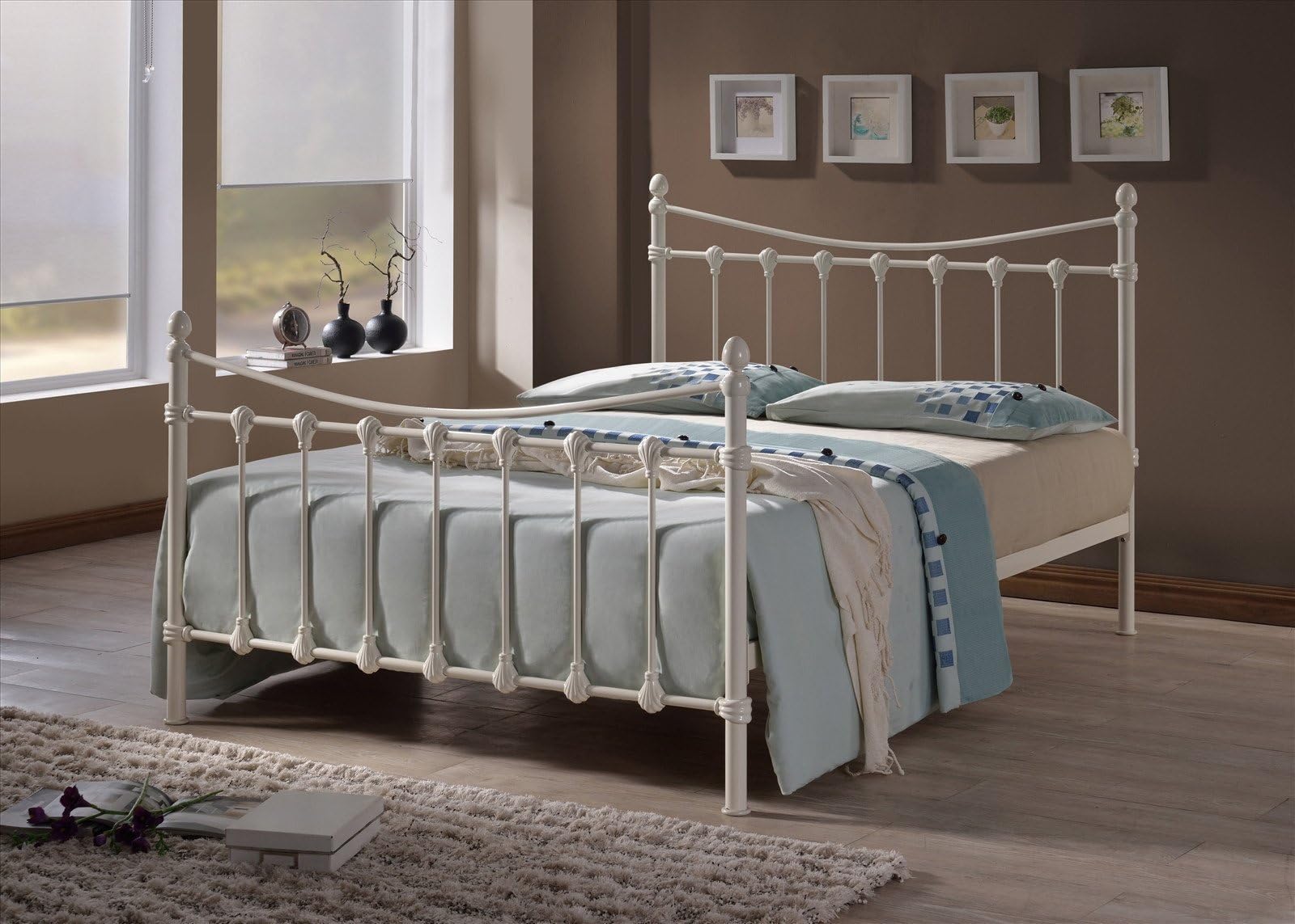 New Traditional Victorian 4ft Small Double Ivory White Metal Bed Frame