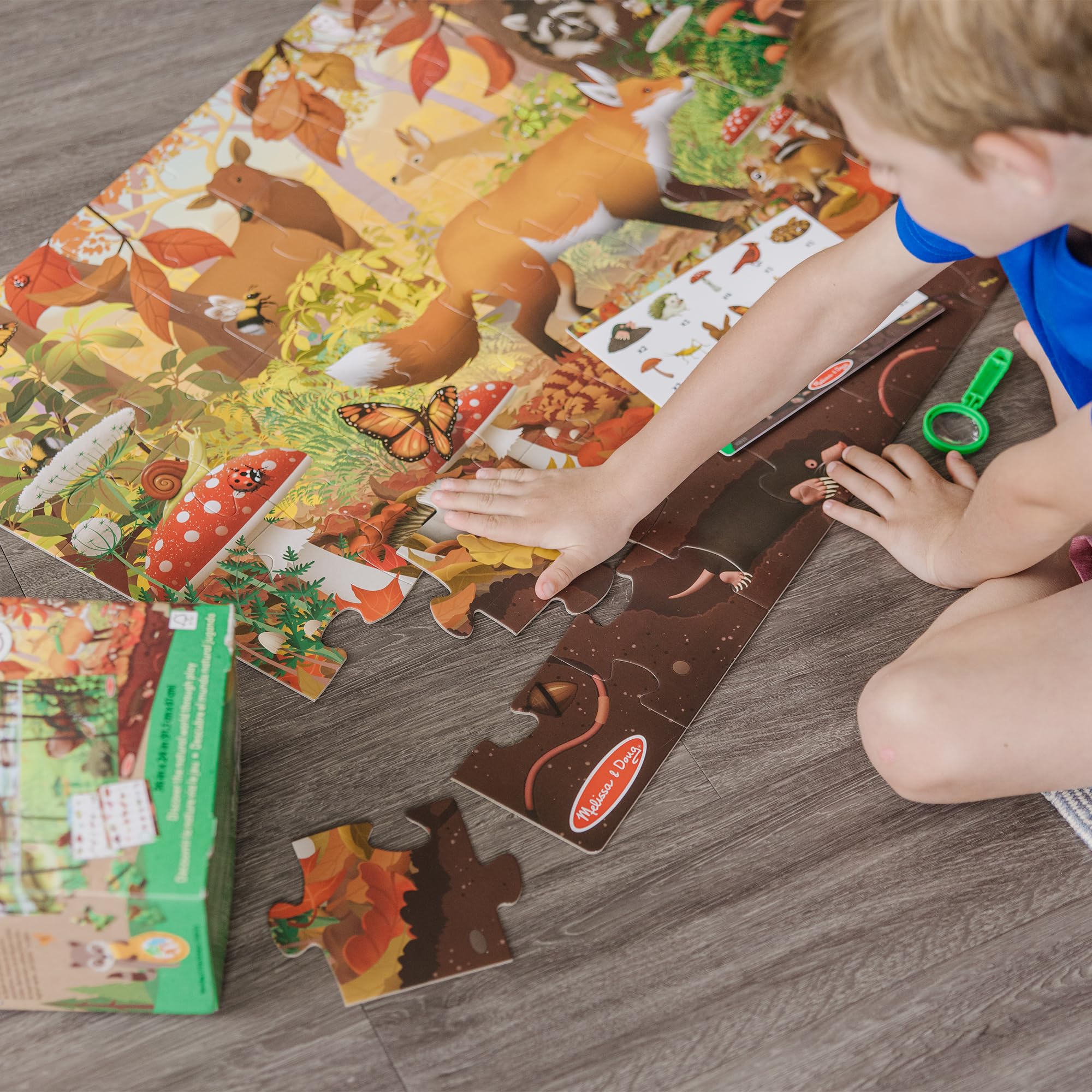 Melissa & Doug Let’s Explore Puzzle de Sol Double Face Cherchez et Trouvez, 48 pièces géantes en Carton, 2 Puzzles différents, Jouet d'éveil et de développement, 3+, Cadeau pour garçons ou Fille