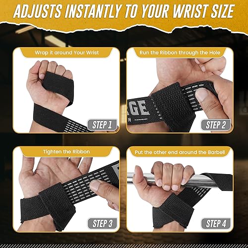 Miniatura 3 de Correas de muñeca para levantamiento de pesas  Correas de elevación resistentes de 20.8 pulgadas con agarre antideslizante, soporte de muñeca para