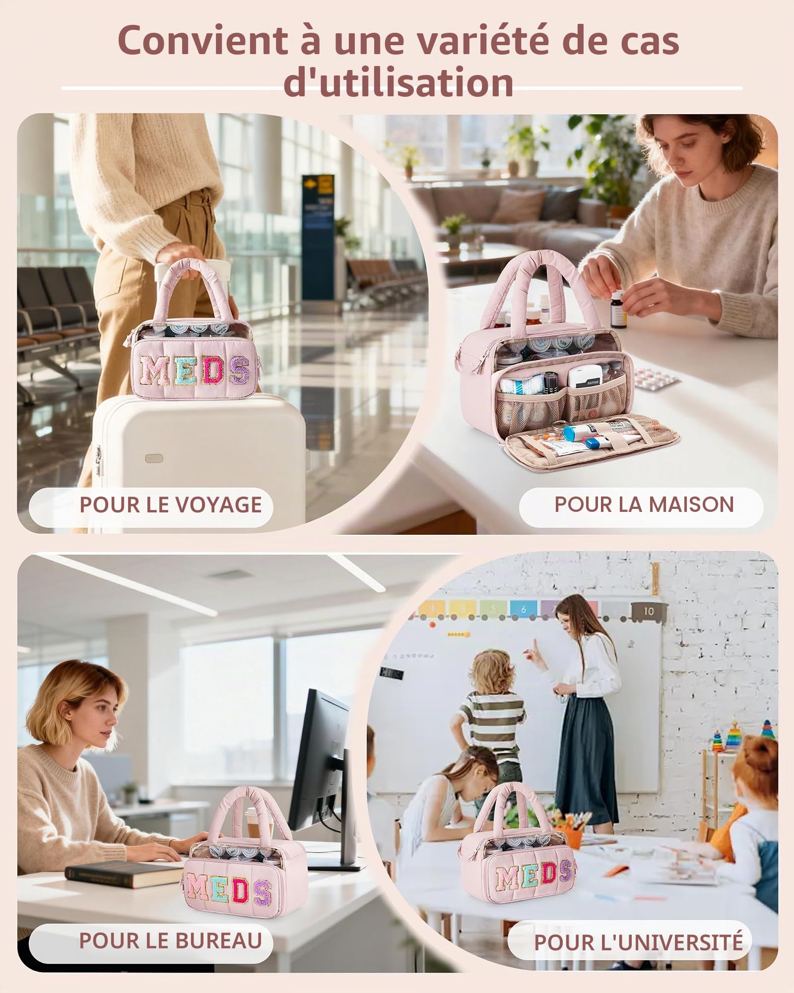 Fasrom Sac Infirmiere Liberales avec Lettre en Chenille | Trousse de Premiers Secours de Voyage pour Visite à Domicile en Portant Fournitures Médicales