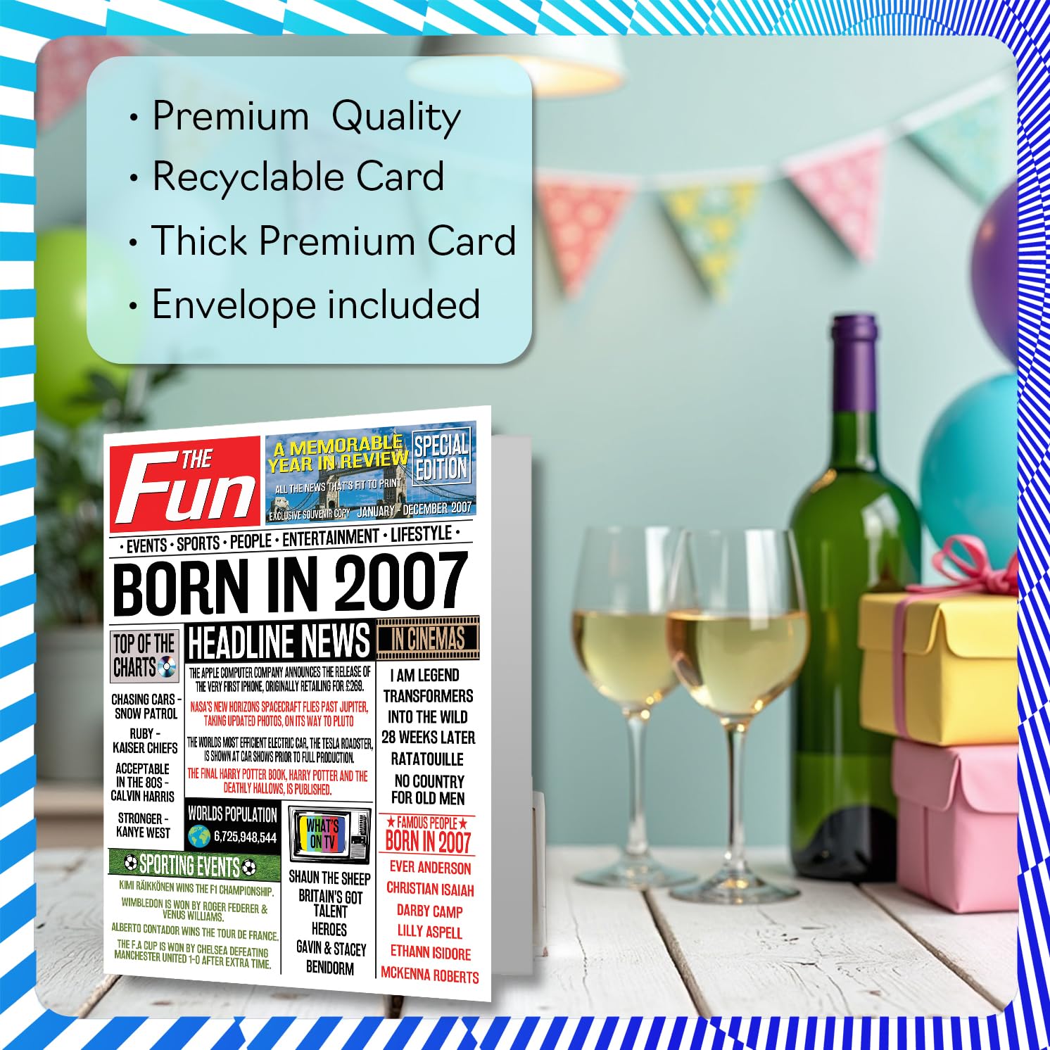 19th Birthday Cards for Girls Boys - Born In 2007 Newspaper - Happy 19 Birthday Card for Daughter Son Cousin Vintage Retro Back In 2007, 5x7 Inch Bday Greeting Cards — view 3