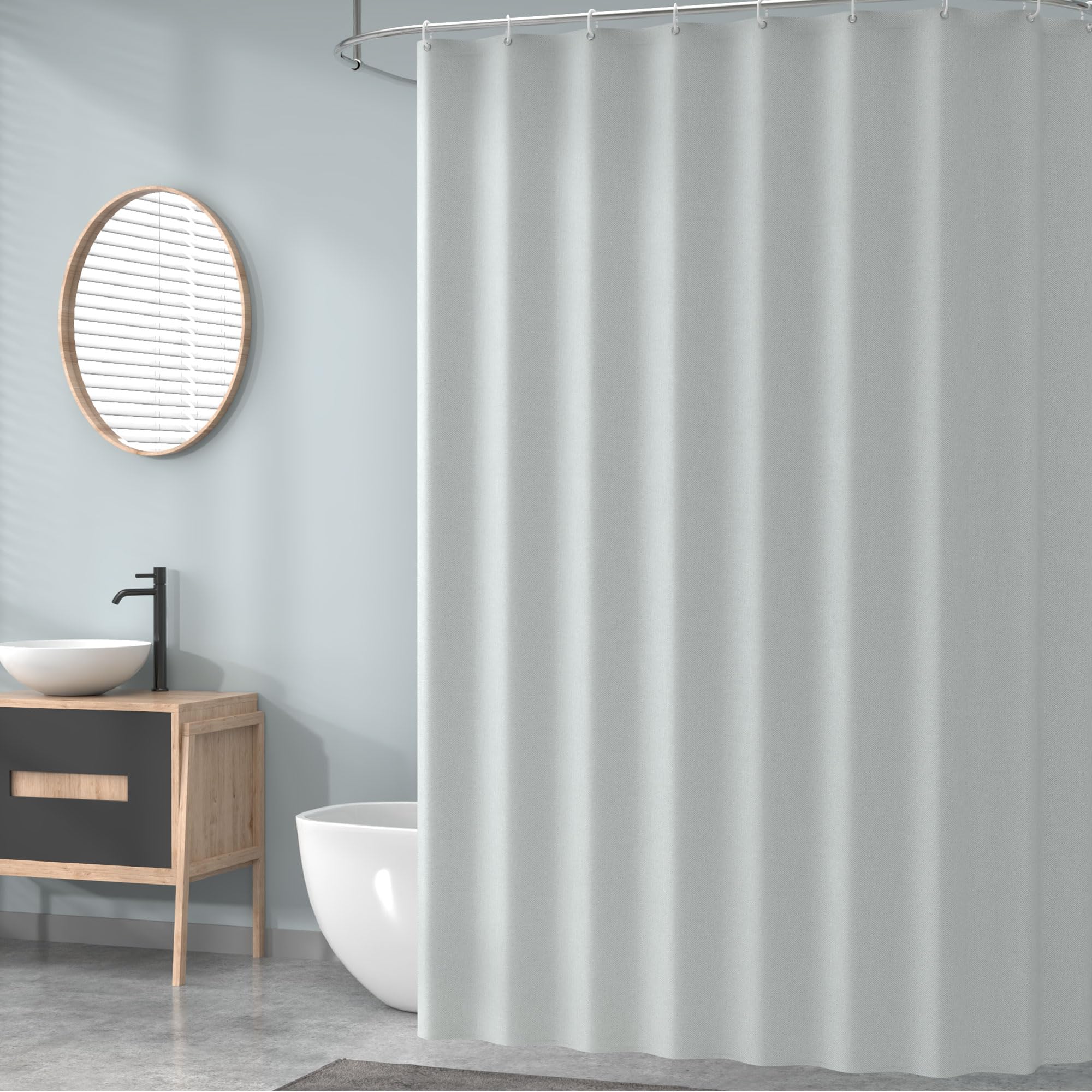 AwmnSrman Light Grey Shower Curtain - Shower Curtains for Bathroom with 16 Shower Curtains Hooks, Quick-Drying Modern Elegant Design Polyester W 240 x L 200cm (W 94.5" x L 78.7")