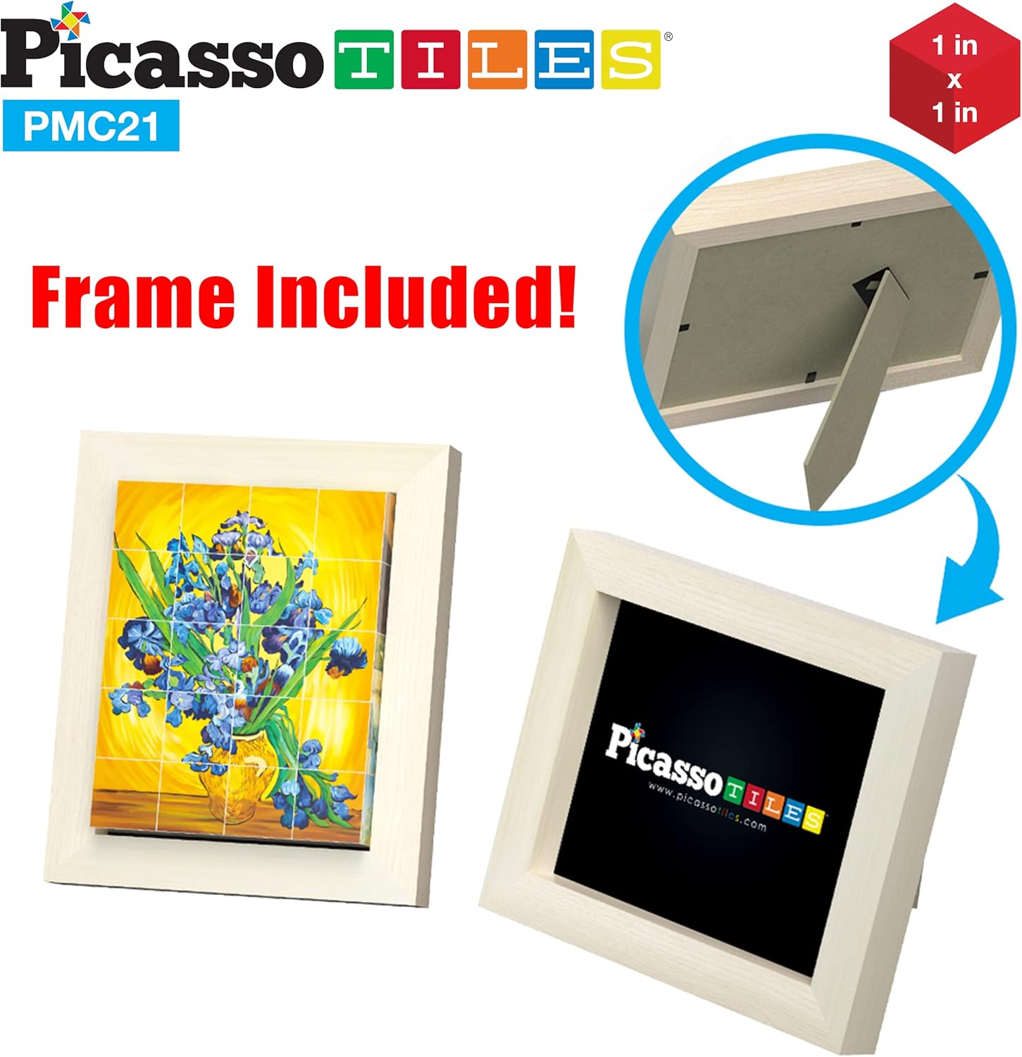 PicassoTiles Magnetic Puzzle Cube Art Paintings + 42 Piece Magnetic Block, Popular World Famous Art Paintings with Free Frame, Magnetic Building Block Set Playboards Magnet Tiles Construction Toy
