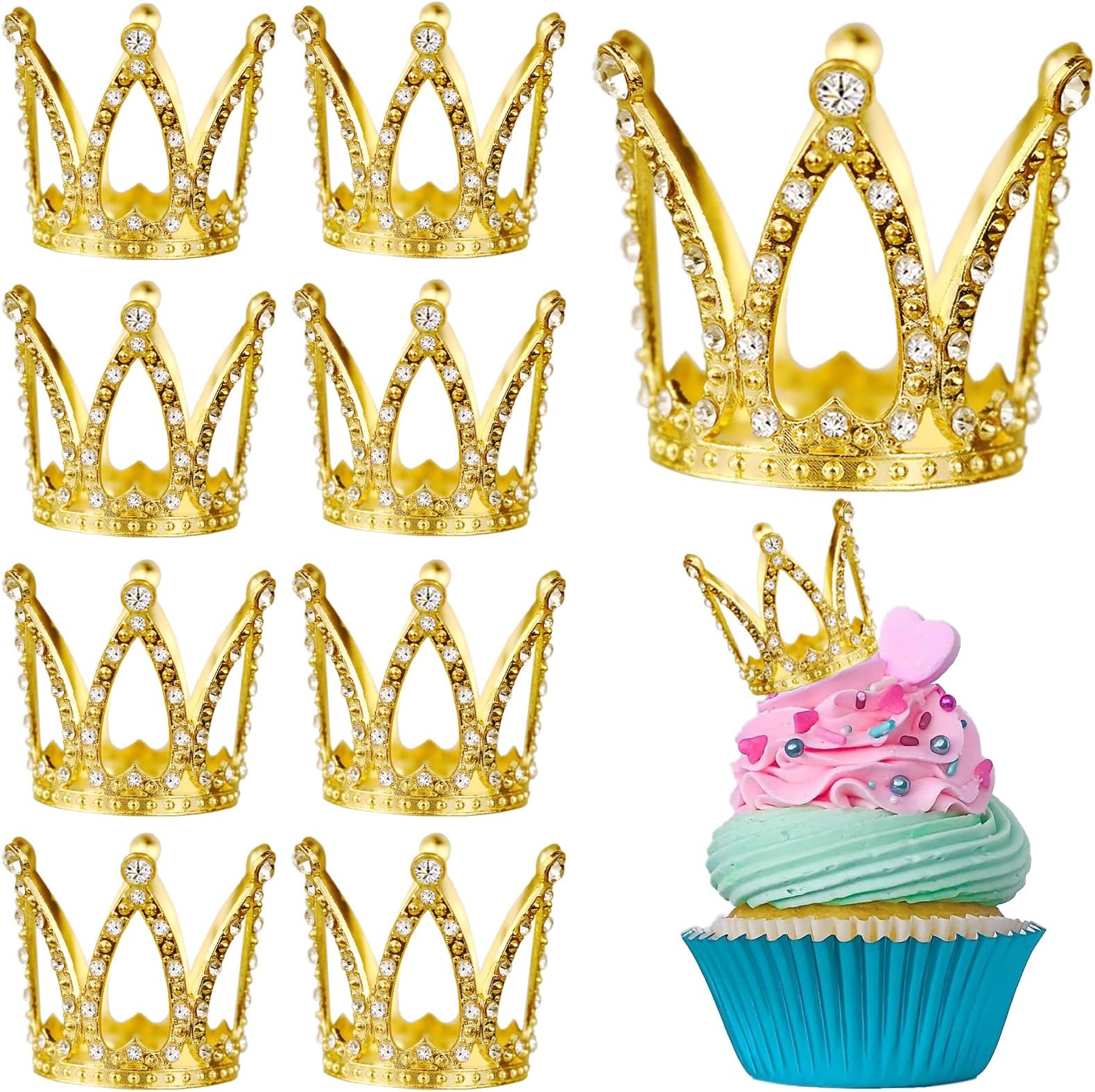 9 Pcs Crown Cake Topper Mini Gold Crown Queen Crown Small Princess Crown Cup Cake Topper Decoration