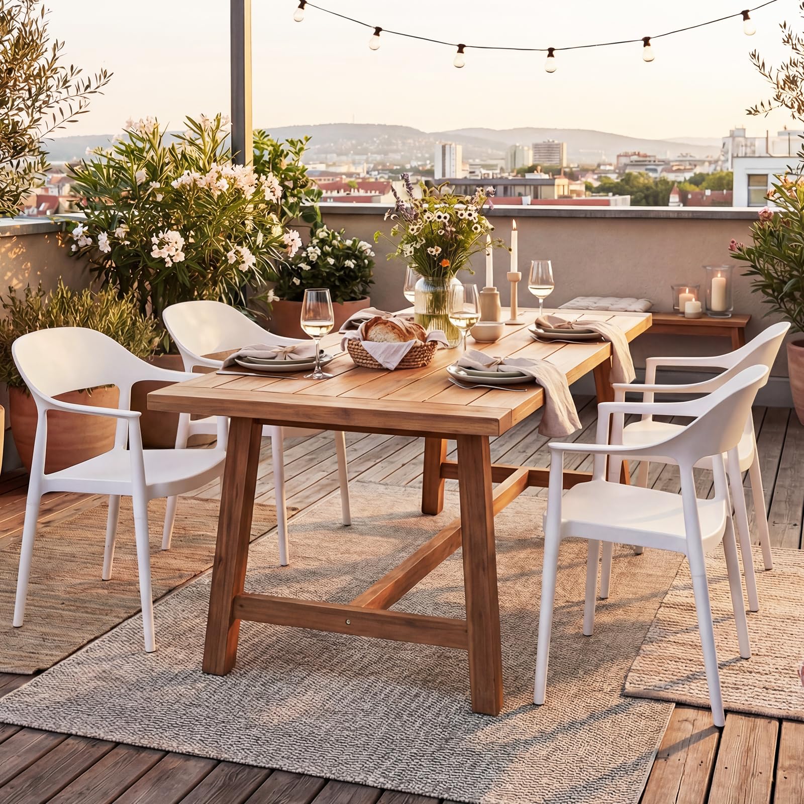 COSTWAY Silla de Cocina Pack 4 de Plástico Reciclado, Sillas de Comedor Apilables con Respaldo Curvado, Apoyabrazos y Asiento Amplio, Sillas Terraza para Exterior e Interior, Salón, Jardín (Blanco,4)
