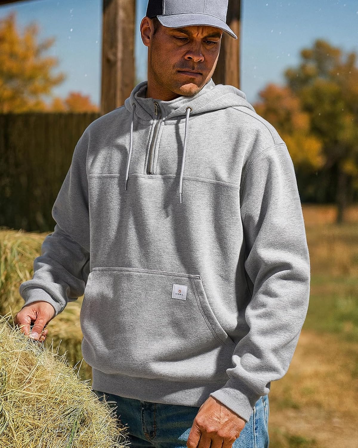 HISEA Men's Fleece Work Hoodies, Water Resistant Hooded Sweatshirt, Heavyweight Quarter Zip Winter Insulated Pullover - Image 3