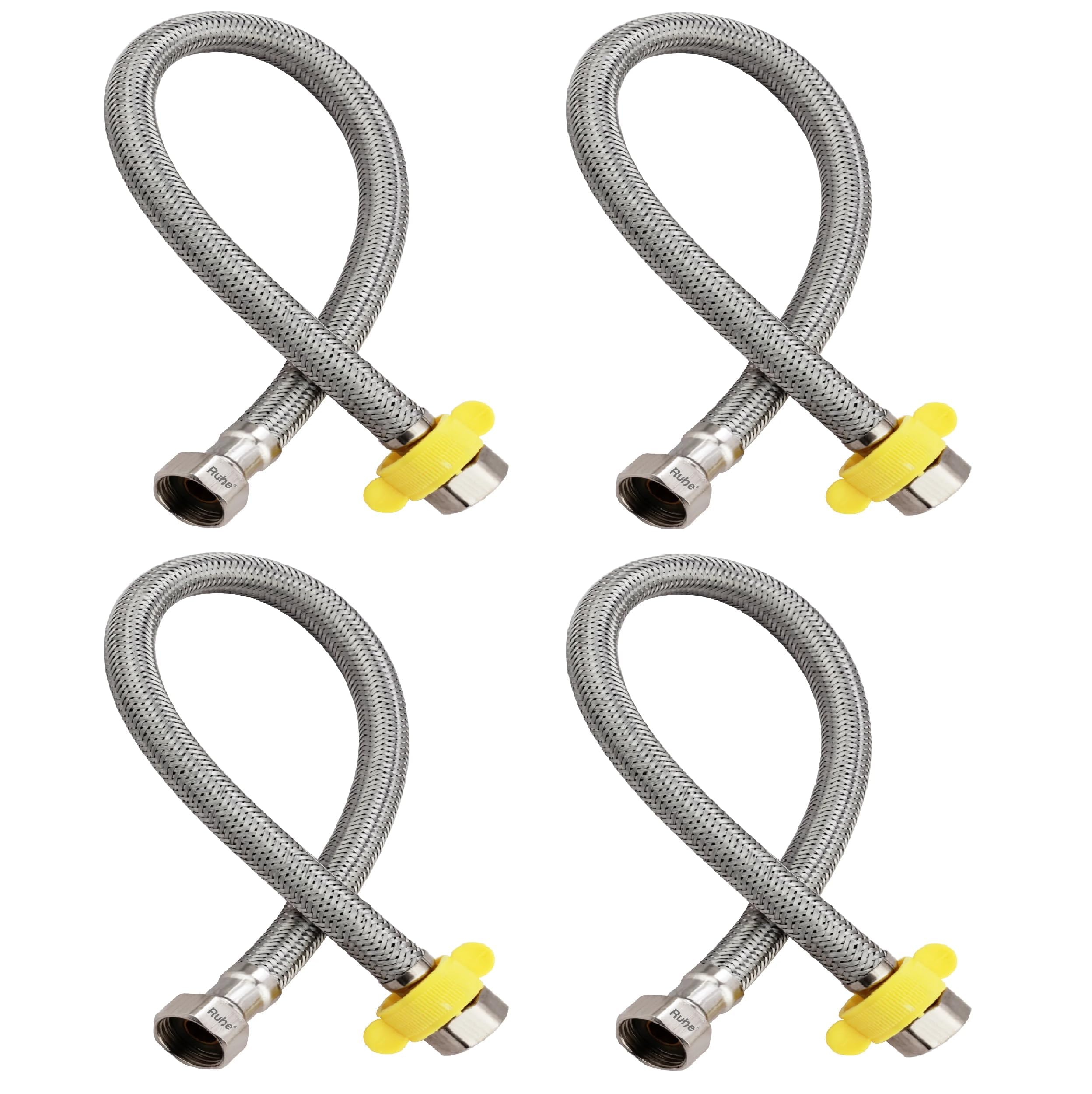 Ruhe® Connection Pipe | 304 Grade Stainless Steel Connection Pipe Suitable for Hot & Cold Mixer Faucets for basins and sinks, Geysers, and Flush tanks | 24 Inches (Set Of 4)