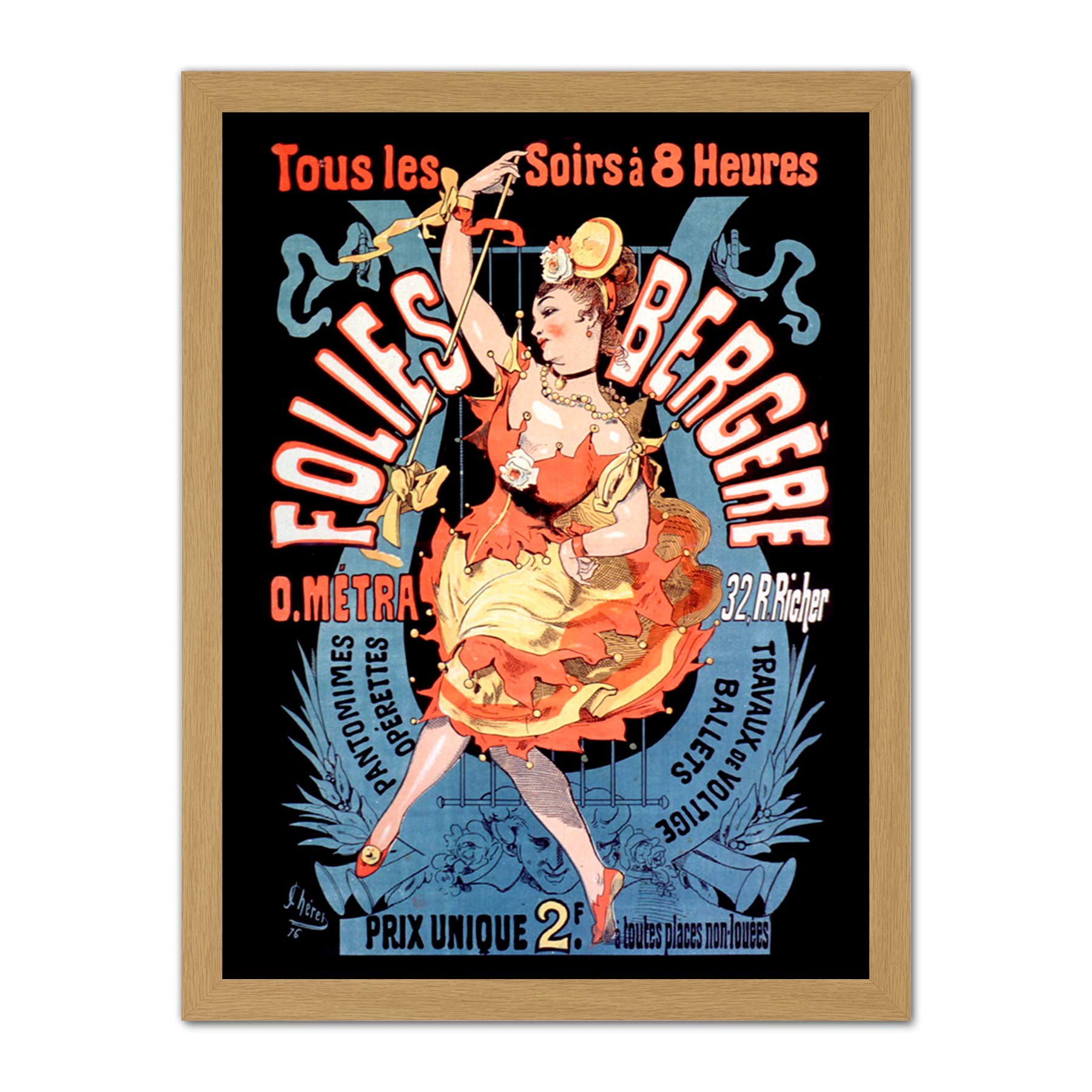 Artery8 Cheret Folies Bergere Performance Show Advert Artwork Framed Wall Art Print 18X24 Inch